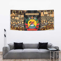 Mozambique Tapestry with Black Brown Tribal Design and National Emblem - Wonder Print Shop