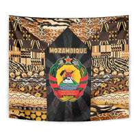 Mozambique Tapestry with Black Brown Tribal Design and National Emblem - Wonder Print Shop