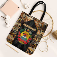Mozambique Tote Bag with Black Brown Tribal Design and National Emblem - Wonder Print Shop