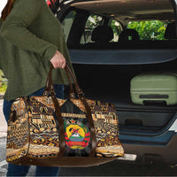 Mozambique Travel Bag with Black Brown Tribal Design and National Emblem - Wonder Print Shop