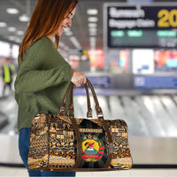 Mozambique Travel Bag with Black Brown Tribal Design and National Emblem - Wonder Print Shop