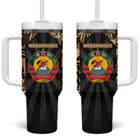 Mozambique Tumbler With Handle with Black Brown Tribal Design and National Emblem - Wonder Print Shop