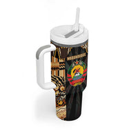 Mozambique Tumbler With Handle with Black Brown Tribal Design and National Emblem - Wonder Print Shop