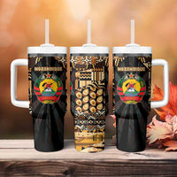 Mozambique Tumbler With Handle with Black Brown Tribal Design and National Emblem - Wonder Print Shop