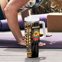 Mozambique Tumbler With Handle with Black Brown Tribal Design and National Emblem - Wonder Print Shop