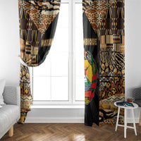 Mozambique Window Curtain with Black Brown Tribal Design and National Emblem - Wonder Print Shop