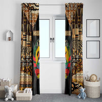 Mozambique Window Curtain with Black Brown Tribal Design and National Emblem - Wonder Print Shop