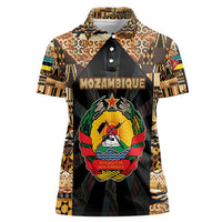 Mozambique Women Polo Shirt with Black Brown Tribal Design and National Emblem - Wonder Print Shop