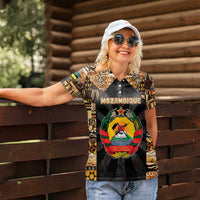 Mozambique Women Polo Shirt with Black Brown Tribal Design and National Emblem - Wonder Print Shop
