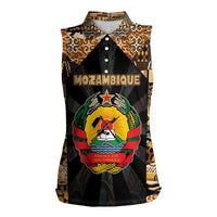Mozambique Women Sleeveless Polo Shirt with Black Brown Tribal Design and National Emblem - Wonder Print Shop
