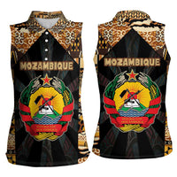 Mozambique Women Sleeveless Polo Shirt with Black Brown Tribal Design and National Emblem - Wonder Print Shop