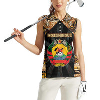 Mozambique Women Sleeveless Polo Shirt with Black Brown Tribal Design and National Emblem - Wonder Print Shop