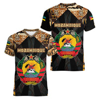 Mozambique Women V-Neck T-Shirt with Black Brown Tribal Design and National Emblem - Wonder Print Shop