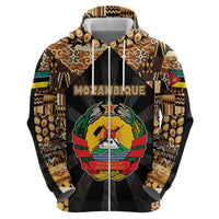 Mozambique Zip Hoodie with Black Brown Tribal Design and National Emblem - Wonder Print Shop