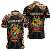 Mozambique Zipper Polo Shirt with Black Brown Tribal Design and National Emblem - Wonder Print Shop