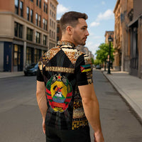 Mozambique Zipper Polo Shirt with Black Brown Tribal Design and National Emblem - Wonder Print Shop