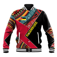 Mozambique Baseball Jacket with Red Black Geometric Design and Tribal Pattern - Wonder Print Shop