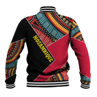 Mozambique Baseball Jacket with Red Black Geometric Design and Tribal Pattern - Wonder Print Shop