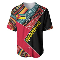 Mozambique Baseball Jersey with Red Black Geometric Design and Tribal Pattern - Wonder Print Shop