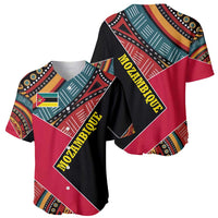 Mozambique Baseball Jersey with Red Black Geometric Design and Tribal Pattern - Wonder Print Shop