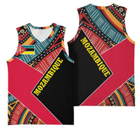 Mozambique Basketball Jersey with Red Black Geometric Design and Tribal Pattern - Wonder Print Shop