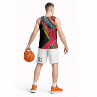 Mozambique Basketball Jersey with Red Black Geometric Design and Tribal Pattern - Wonder Print Shop