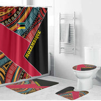 Mozambique Bathroom Set with Red Black Geometric Design and Tribal Pattern - Wonder Print Shop