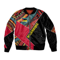 Mozambique Bomber Jacket with Red Black Geometric Design and Tribal Pattern - Wonder Print Shop