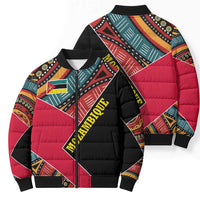 Mozambique Bomber Puffer Jacket with Red Black Geometric Design and Tribal Pattern - Wonder Print Shop