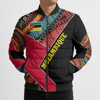 Mozambique Bomber Puffer Jacket with Red Black Geometric Design and Tribal Pattern - Wonder Print Shop