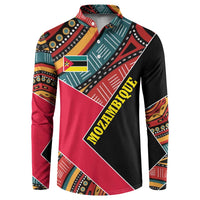 Mozambique Button Sweatshirt with Red Black Geometric Design and Tribal Pattern - Wonder Print Shop