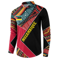 Mozambique Button Sweatshirt with Red Black Geometric Design and Tribal Pattern - Wonder Print Shop