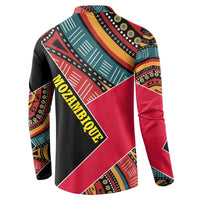 Mozambique Button Sweatshirt with Red Black Geometric Design and Tribal Pattern - Wonder Print Shop