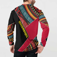 Mozambique Button Sweatshirt with Red Black Geometric Design and Tribal Pattern - Wonder Print Shop