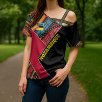 Mozambique Cross Shoulder Shirt with Red Black Geometric Design and Tribal Pattern - Wonder Print Shop