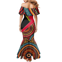 Mozambique Family Matching Mermaid Dress and Hawaiian Shirt with Red Black Geometric Design and Tribal Pattern - Wonder Print Shop