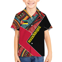 Mozambique Family Matching Off Shoulder Short Dress and Hawaiian Shirt with Red Black Geometric Design and Tribal Pattern - Wonder Print Shop