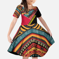 Mozambique Family Matching Short Sleeve Bodycon Dress and Hawaiian Shirt with Red Black Geometric Design and Tribal Pattern - Wonder Print Shop