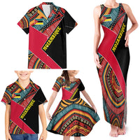 Mozambique Family Matching Tank Maxi Dress and Hawaiian Shirt with Red Black Geometric Design and Tribal Pattern - Wonder Print Shop