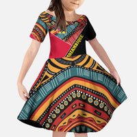 Mozambique Kid Short Sleeve Dress with Red Black Geometric Design and Tribal Pattern - Wonder Print Shop