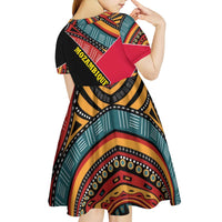 Mozambique Kid Short Sleeve Dress with Red Black Geometric Design and Tribal Pattern - Wonder Print Shop