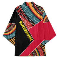 Mozambique Kimono with Red Black Geometric Design and Tribal Pattern - Wonder Print Shop