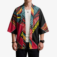 Mozambique Kimono with Red Black Geometric Design and Tribal Pattern - Wonder Print Shop