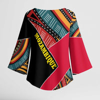 Mozambique Kimono Sleeve Blouse with Red Black Geometric Design and Tribal Pattern - Wonder Print Shop