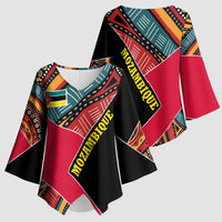 Mozambique Kimono Sleeve Blouse with Red Black Geometric Design and Tribal Pattern - Wonder Print Shop