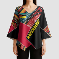 Mozambique Kimono Sleeve Blouse with Red Black Geometric Design and Tribal Pattern - Wonder Print Shop