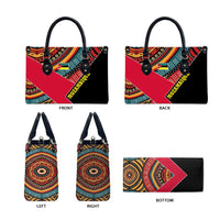 Mozambique Leather Bag with Red Black Geometric Design and Tribal Pattern - Wonder Print Shop