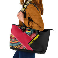 Mozambique Leather Tote Bag with Red Black Geometric Design and Tribal Pattern - Wonder Print Shop