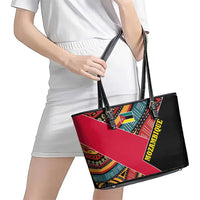 Mozambique Leather Tote Bag with Red Black Geometric Design and Tribal Pattern - Wonder Print Shop