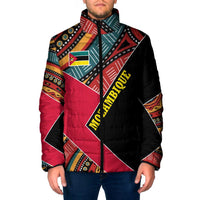 Mozambique Padded Jacket with Red Black Geometric Design and Tribal Pattern - Wonder Print Shop